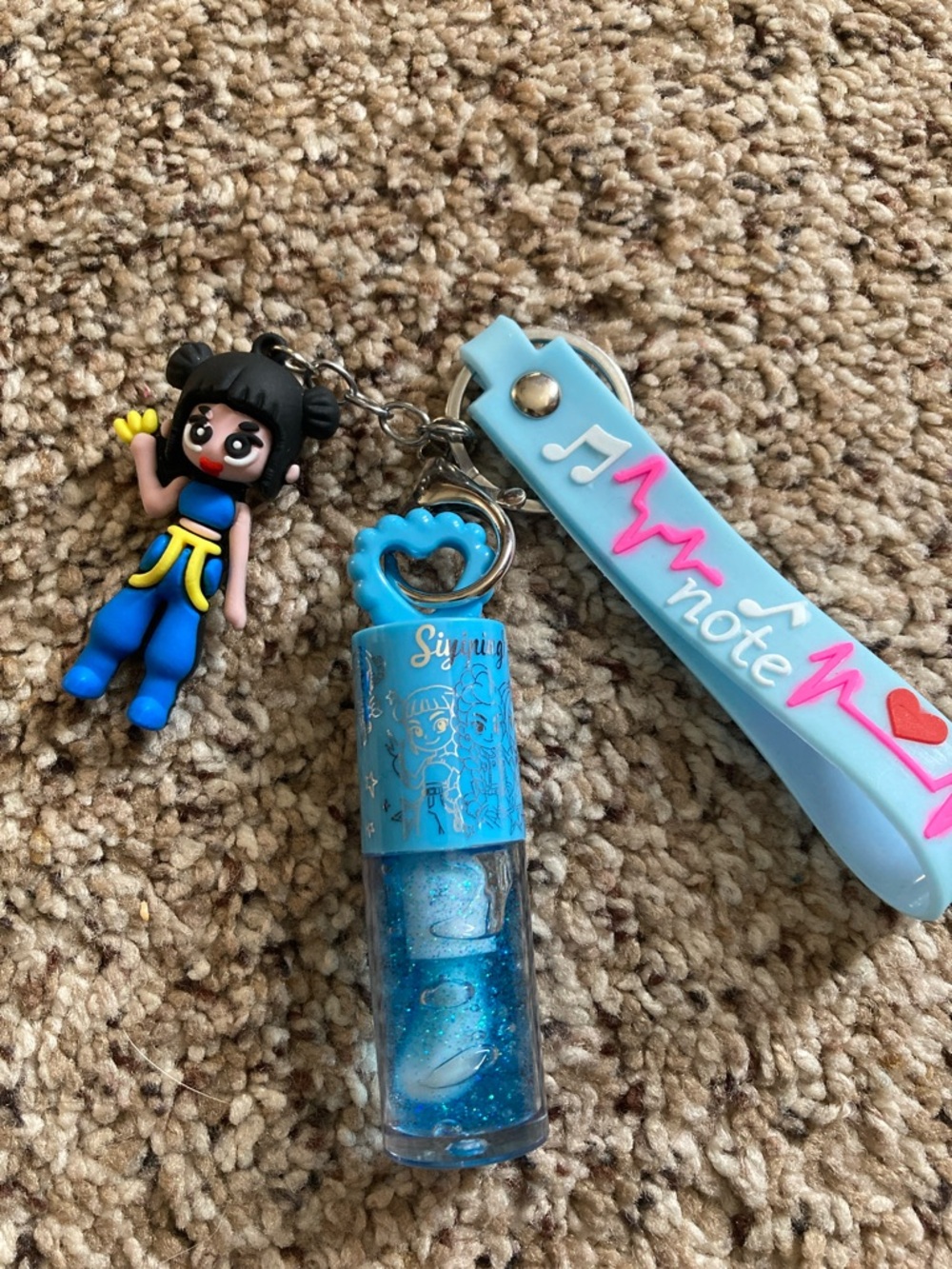 Blue Kids Keychain Charm Set with Doll and Glitter Vial